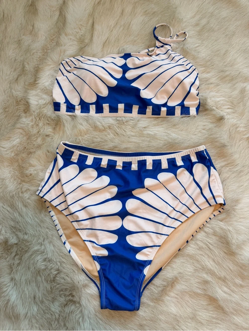 Women's‎ Scallops High Waisted Bikini Sets One Shoulder 2 piece Tummy Control XL